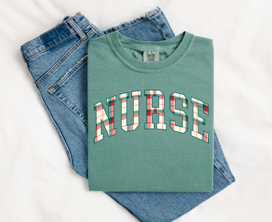 Christmas Plaid Nurse on Comfort Color Collection