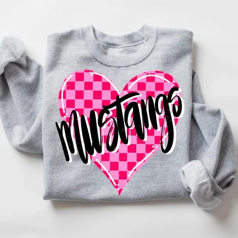 Mustangs Checkered Heart Gildan Long Sleeve 64400