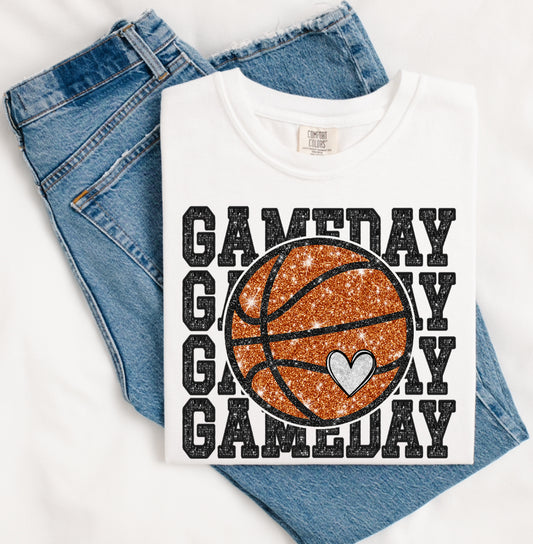 Game Day Glitter Basketball On Comfort Color Collection