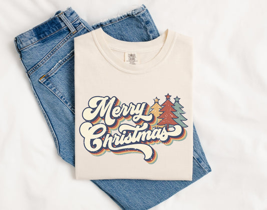 Retro Merry Christmas Trees On Comfort Color Collection